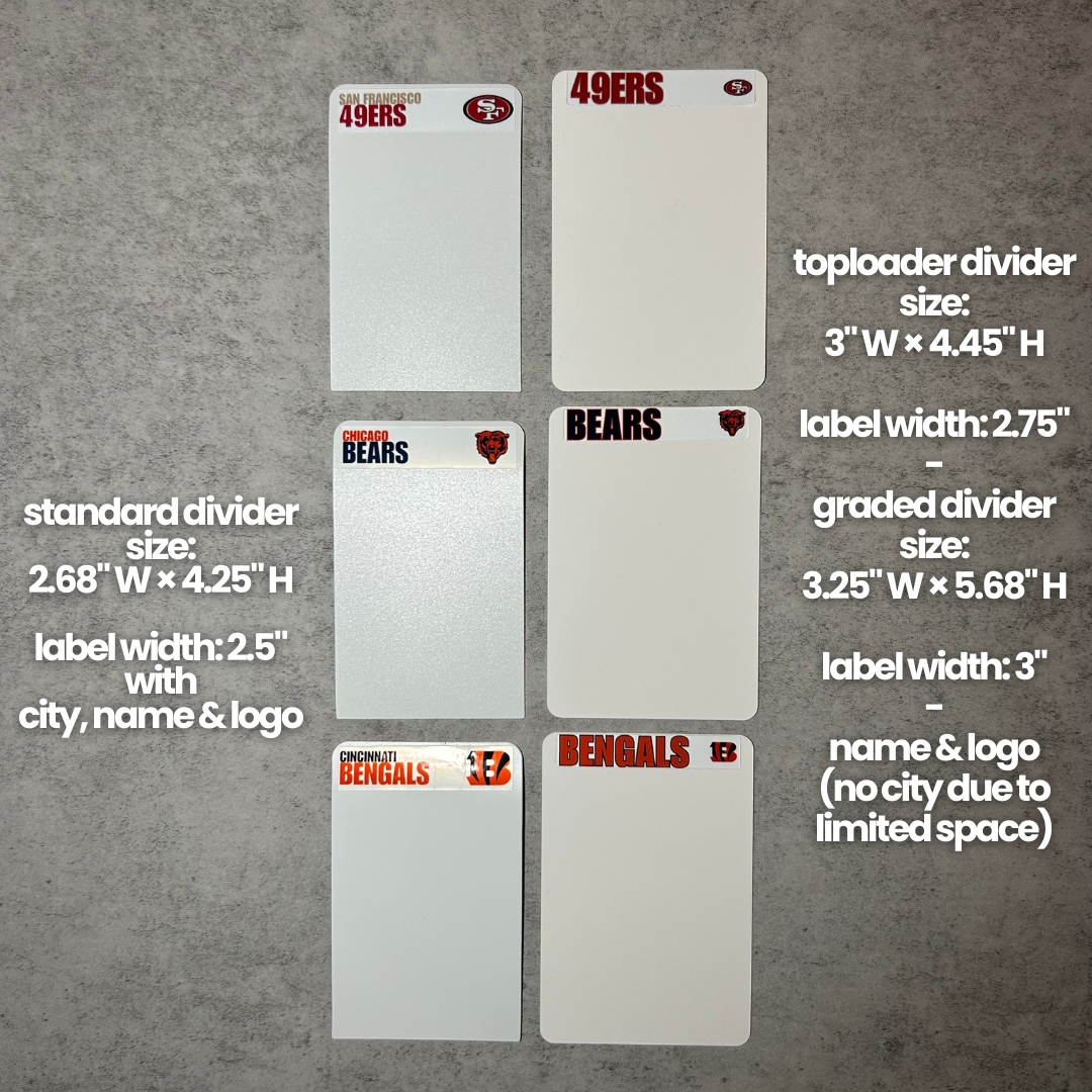 Card Divider Labels ONLY (Choose Sport & Size)
